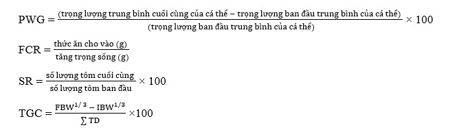 FBW (trọng lượng cơ thể cuối cùng), IBW (trọng lượng cơ thể ban đầu), T (nhiệt độ nước tính bằng ℃) và D (số ngày dùng thử).